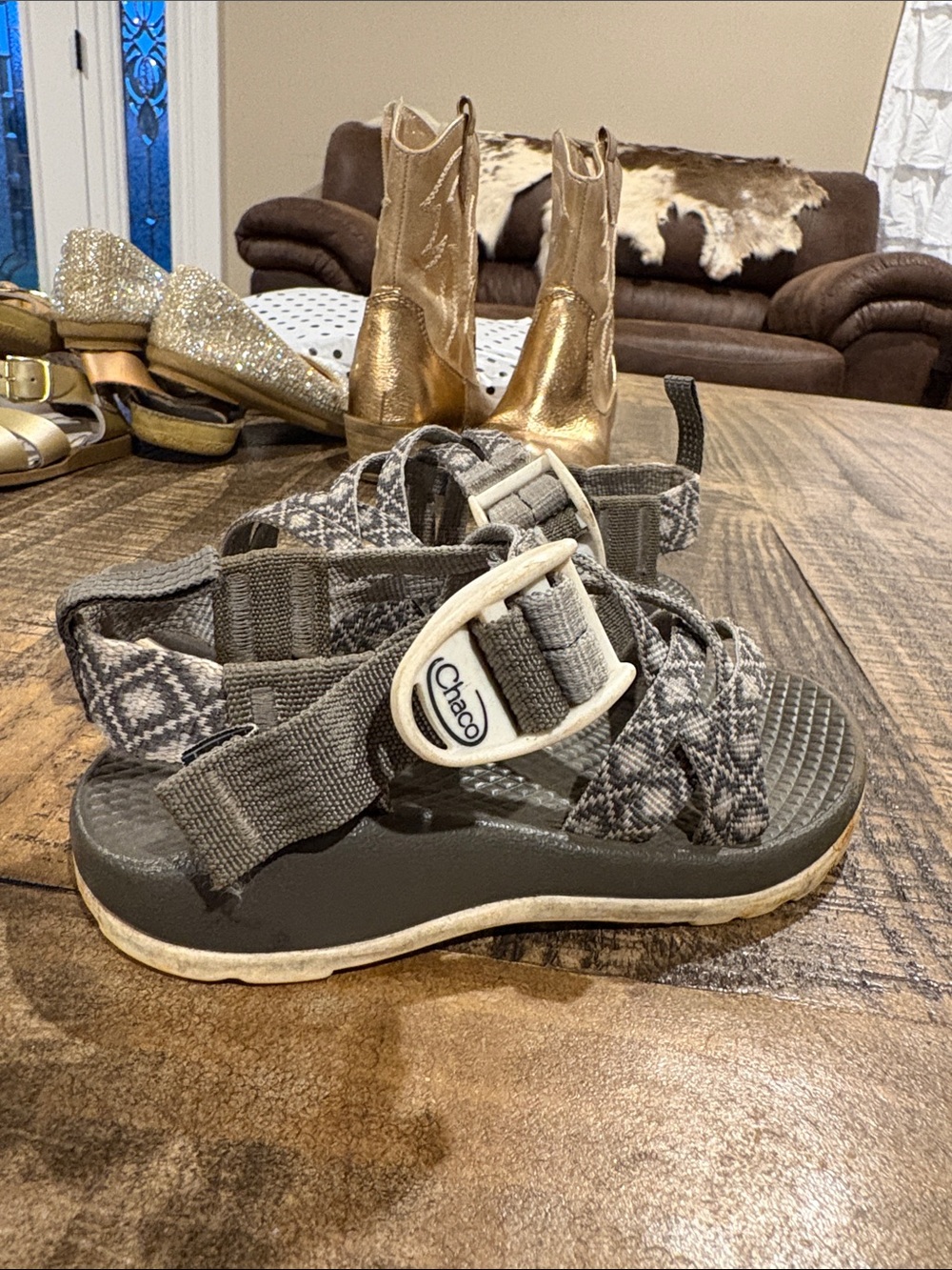 Chaco Kids' Gray Patterned Adjustable Strap Sandals